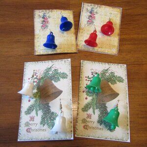 Jingle Bells Vintage Plastic Miniature Bell Ornament Earrings Goldplate